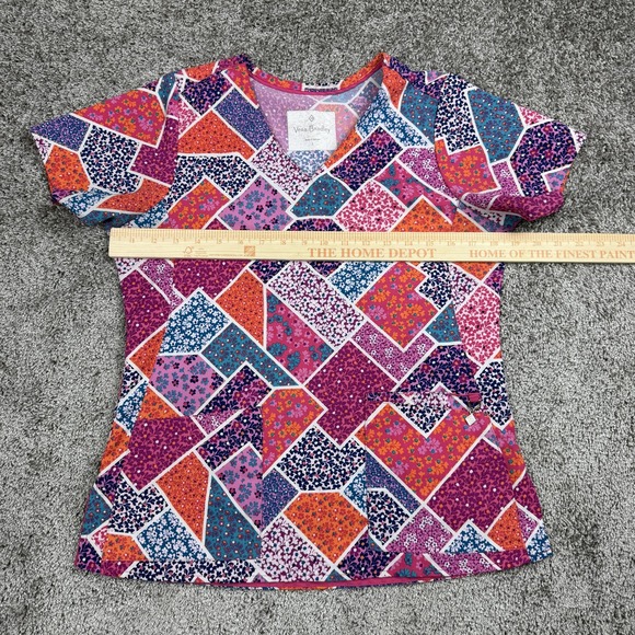 Vera Bradley Womens Small Patchwork Floral V-Neck Scrub Top Pockets Nurse - Picture 3 of 8